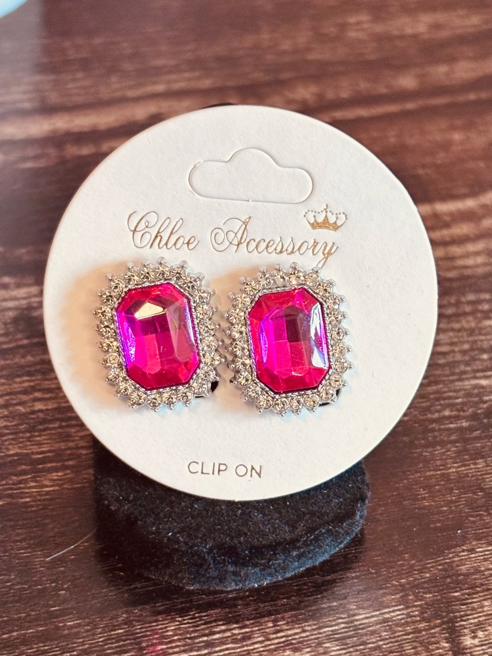 Chloe Accessory Hot Pink Faceted Gem Clip-On Earrings